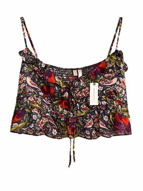 Anthropologie Lyrebird Floral Ruffle Crop Blouse NWT Size XL $68 MSRP
